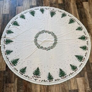 Fallani & Cohn Christmas Tablecloth Round 66 White Tree Wreath Vintage Brazil